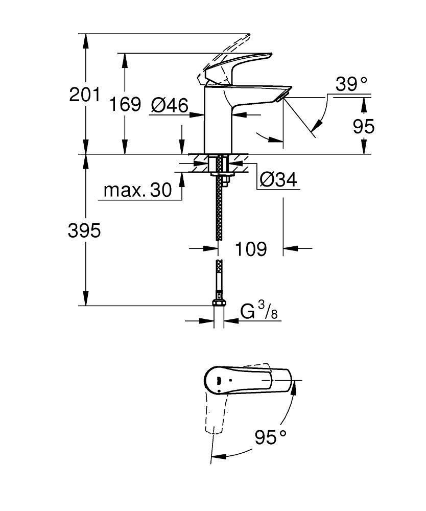 Mitigeur lavabo Taille S Eurosmart Chromé GROHE Réf. 32154003