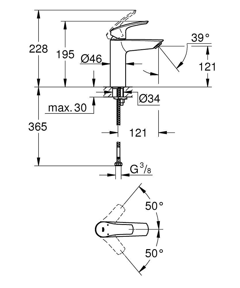 Mitigeur monocommande Lavabo Taille M Eurosmart Chromé GROHE Réf. 23324003