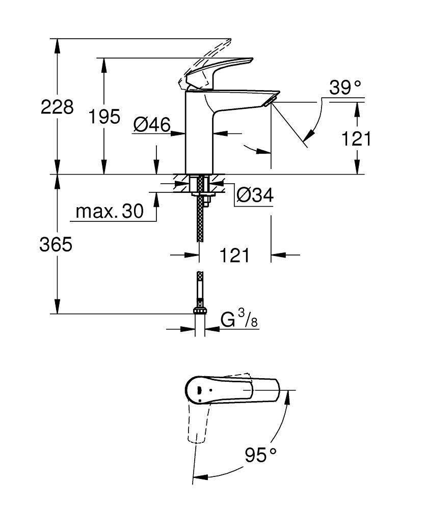 Mitigeur lavabo Taille M Eurosmart Chromé GROHE Réf. 2339530E