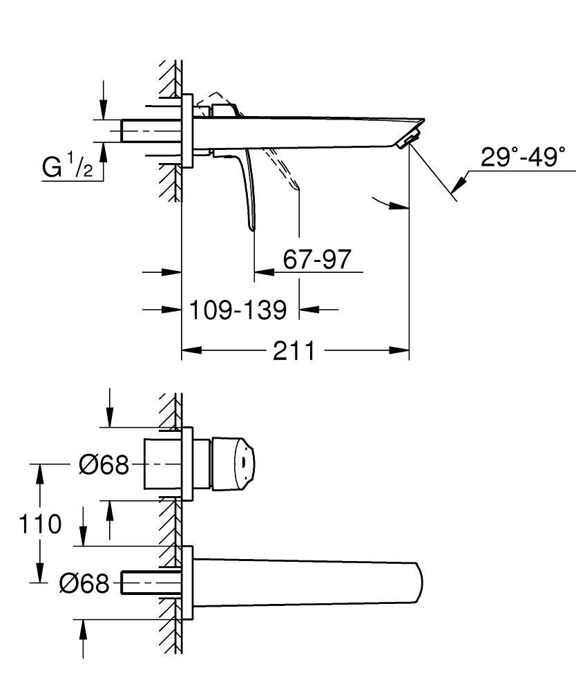 Mitigeur monocommande 2 trous lavabo Taille M Eurosmart Chromé GROHE Réf. 29338003