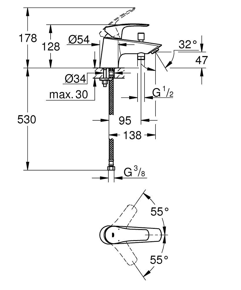 Mitigeur monocommande Bain / Douche Eurosmart Chromé GROHE Réf. 33412003