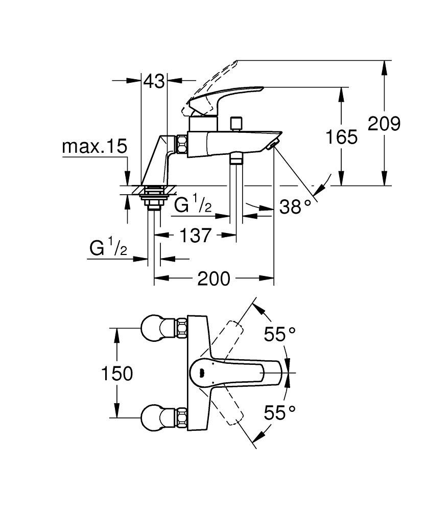 Mitigeur monocommande Bain / Douche Eurosmart Chromé GROHE Réf. 33303003