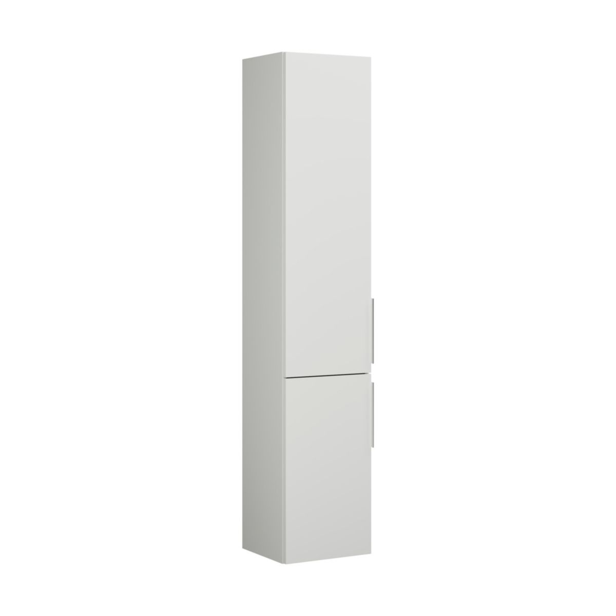 Colonne EQIO SMART hauteur 176 cm, largeur 35 cm, profondeur 29.8 cm avec 2 portes, 4 étagères verres, 1 étagère fixe, charnière gauche, finition blanc brillant, poignée chromée Réf. HSFB035GF3666G0146