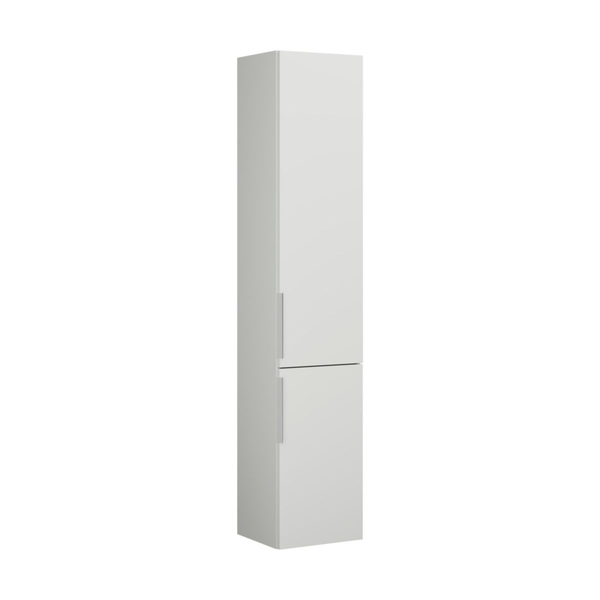 Colonne EQIO SMART hauteur 176 cm, largeur 35 cm, profondeur 29.8 cm avec 2 portes, 4 étagères verres, 1 étagère fixe, charnière droite, finition blanc brillant, poignée chromée Réf. HSFB035DF3666G0146