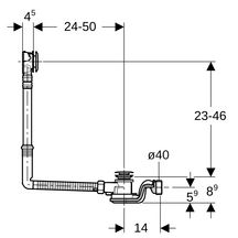 Vidage de baignoire Geberit à déclenchement par pression PushControl, d52, longueur 50 cm, avec kit de finition, avec rallonge horizontale: Chromé brillant