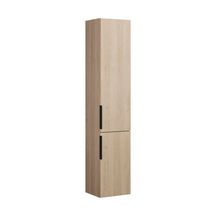 Colonne EQIO SMART hauteur 176 cm, largeur 35 cm, profondeur 29.8 cm avec 2 portes, 4 étagères verres, 1 étagère fixe, charnière droite, finition chêne décor cachemire, poignée noir Réf. HSFB035DF3671G0200