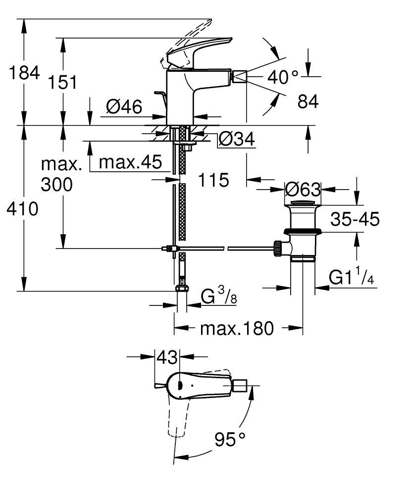 Mitigeur monocommande Bidet Taille S Eurosmart Chromé GROHE Réf. 32928003