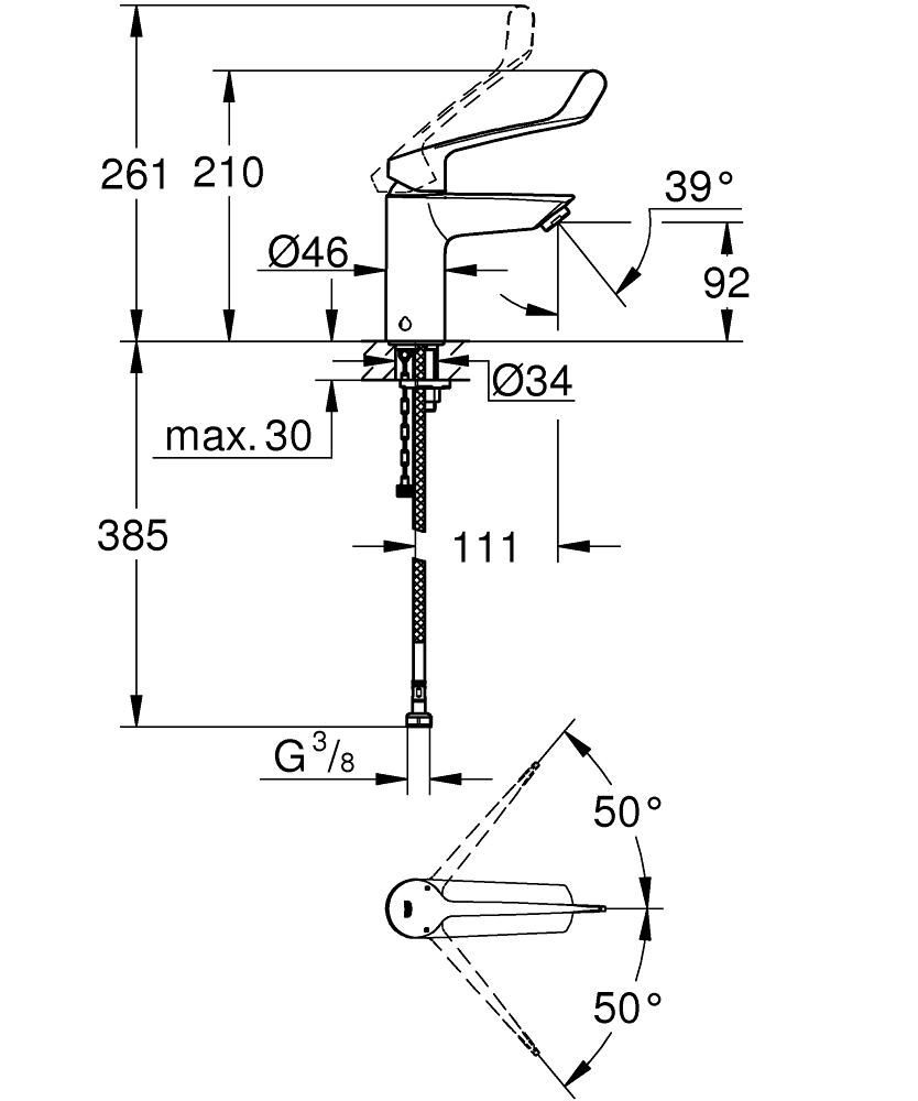 Mitigeur monocommande Lavabo Taille S Eurosmart Chromé GROHE Réf. 23984003