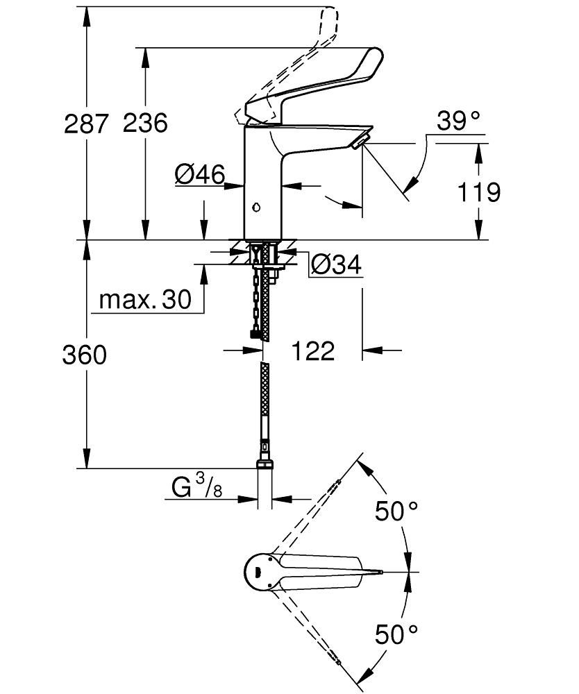 Mitigeur monocommande Lavabo Taille M Eurosmart Chromé GROHE Réf. 23985003