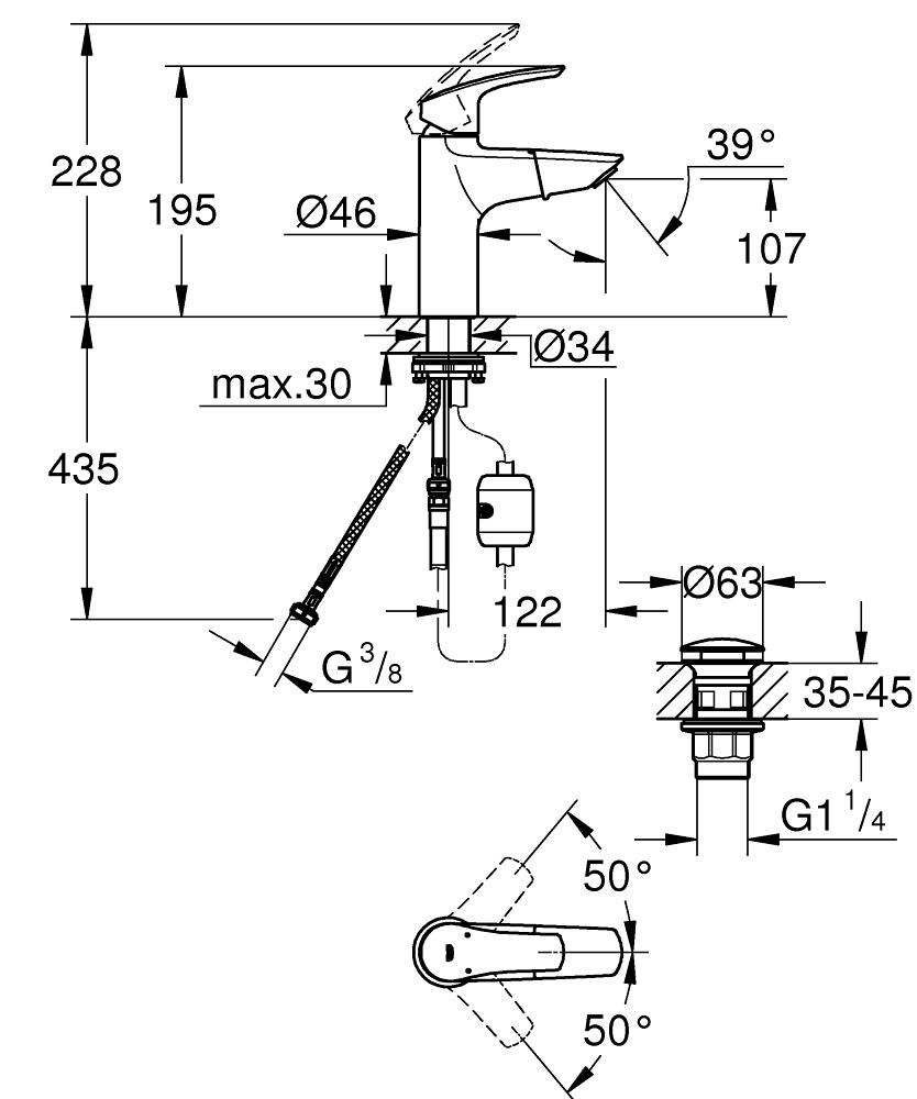 Mitigeur Lavabo EUROSMART Taille M  Chromé GROHE Réf. 23976003