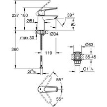 Mitigeur monocommande Lavabo Taille S Eurosmart Chromé GROHE Réf. 23980003