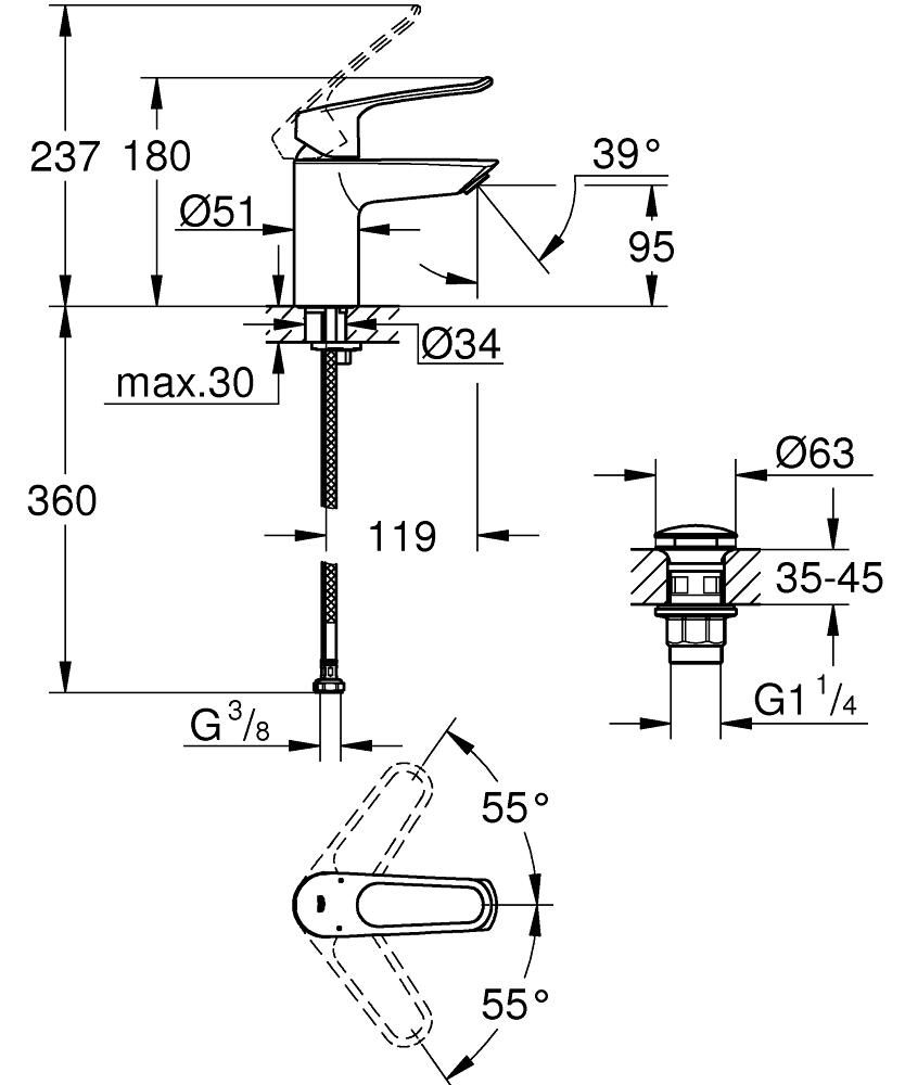 Mitigeur monocommande Lavabo Taille S Eurosmart Chromé GROHE Réf. 23980003