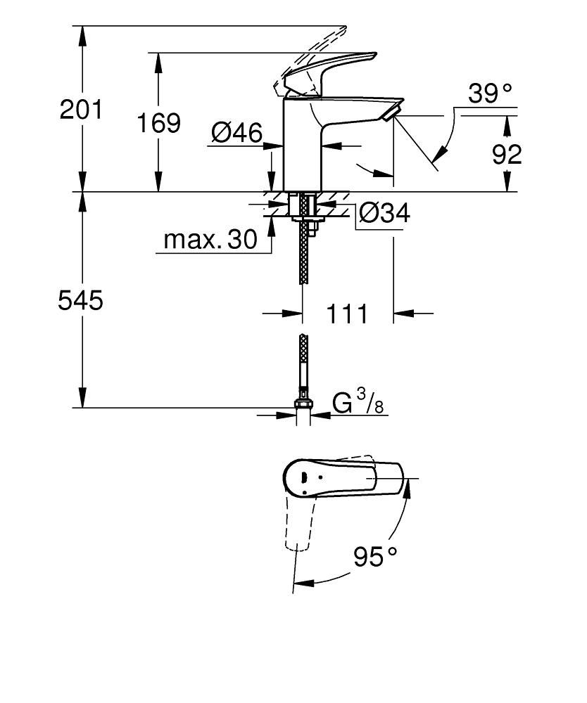 Mitigeur lavabo Taille S Eurosmart Chromé GROHE Réf. 23974003