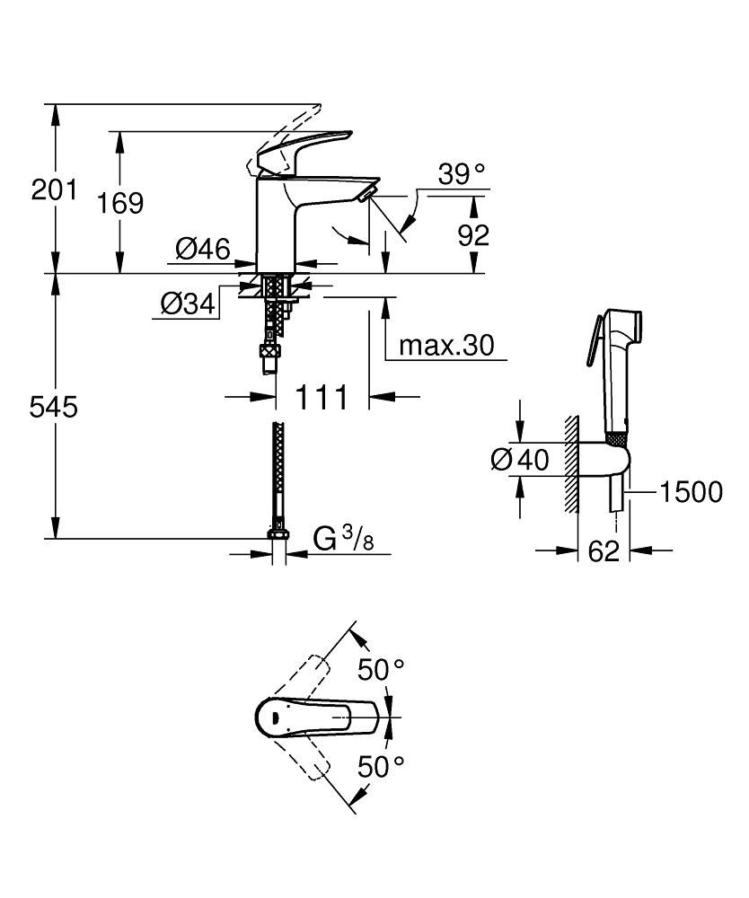 Mitigeur monocommande Lavabo Taille S Eurosmart Chromé GROHE Réf. 23124003