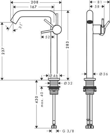 Mitigeur lavabo 240 Tecturis S Fine CoolStart, bonde Push-Open Blanc mat Réf. 73370700