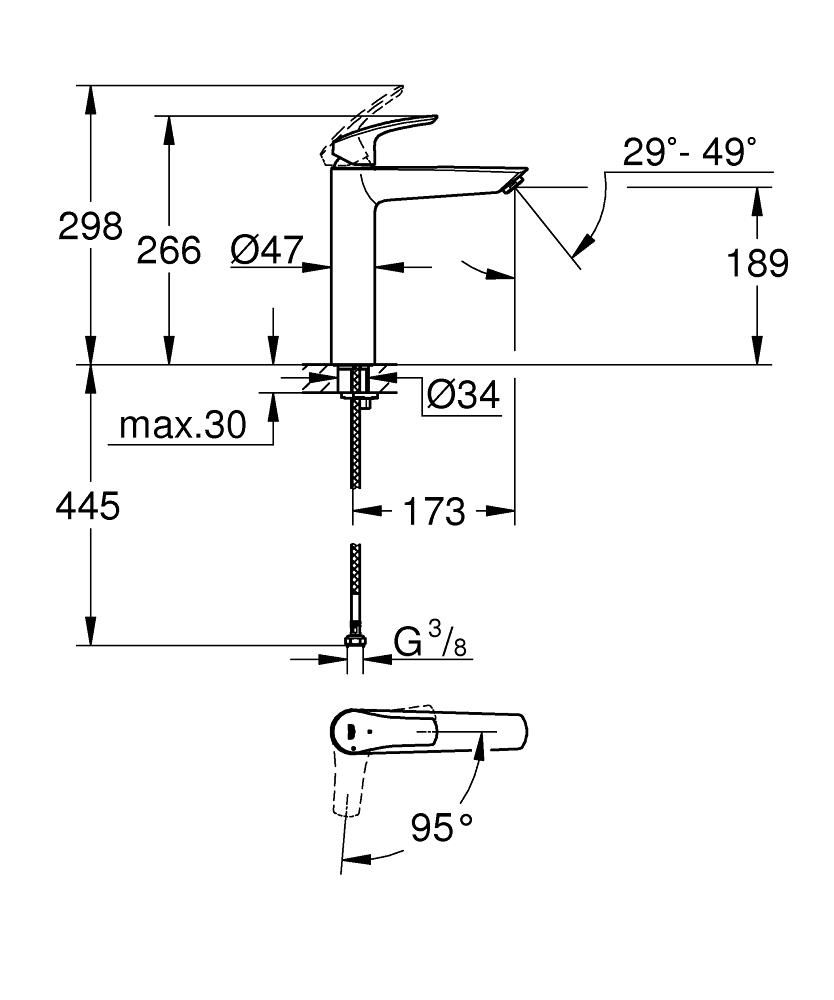 Mitigeur lavabo Taille XL Eurosmart Chromé GROHE Réf. 24164003