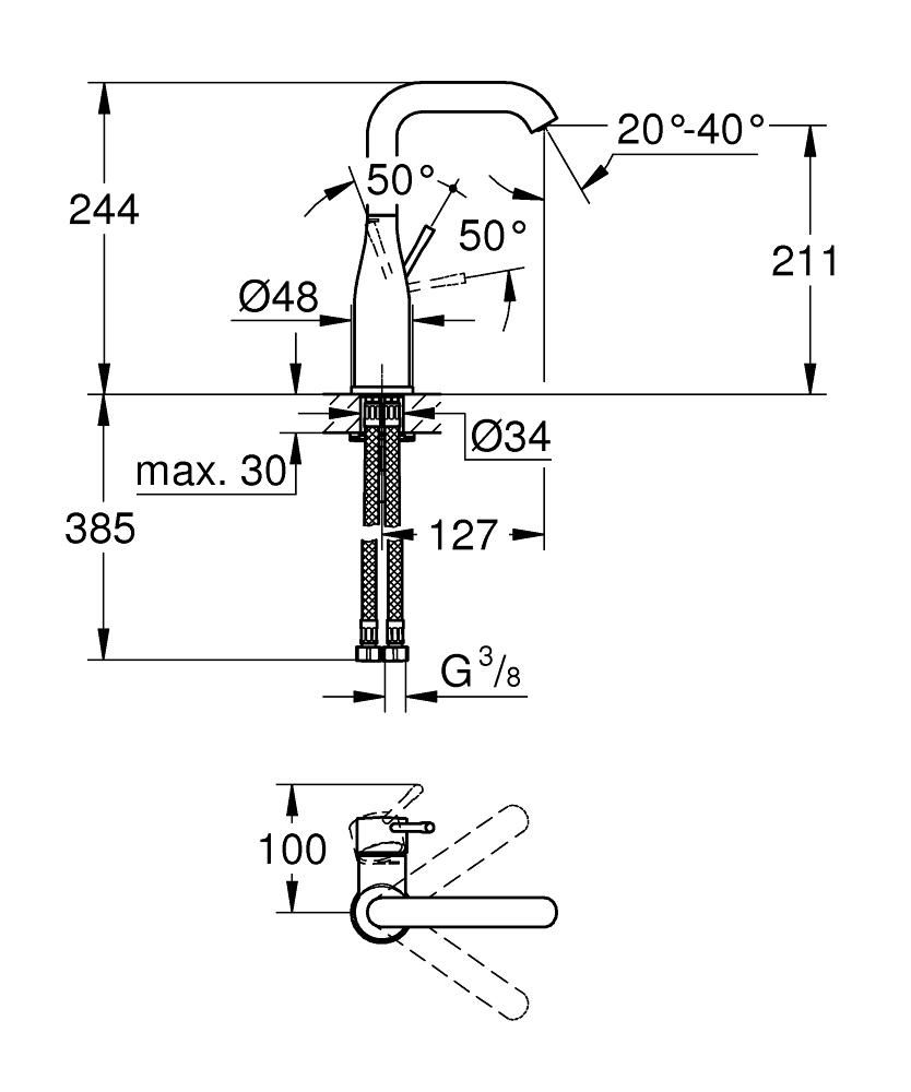 Mitigeur monocommande Lavabo Taille L Essence Chromé GROHE 24177001