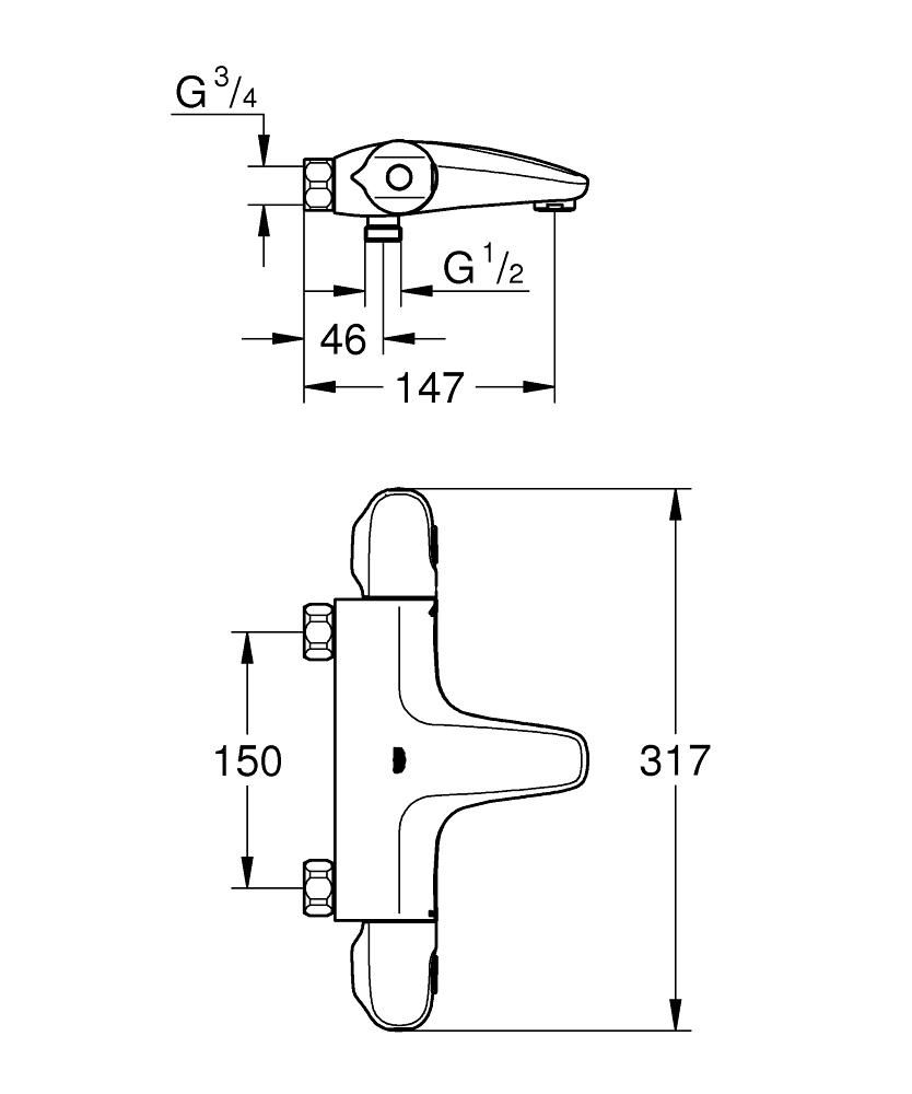 Mitigeur thermostatique Bain / Douche 1/2 Grohtherm 1000 Chromé GROHE 34823003