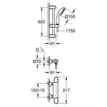 Mitigeur thermostatique douche 1/2" avec ensemble de douche Grohtherm 1000 Chromé GROHE 34825001