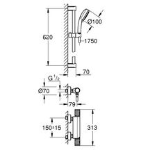 Mitigeur thermostatique douche 1/2" avec ensemble de douche Grohtherm 1000 Performance Chromé GROHE 34838000