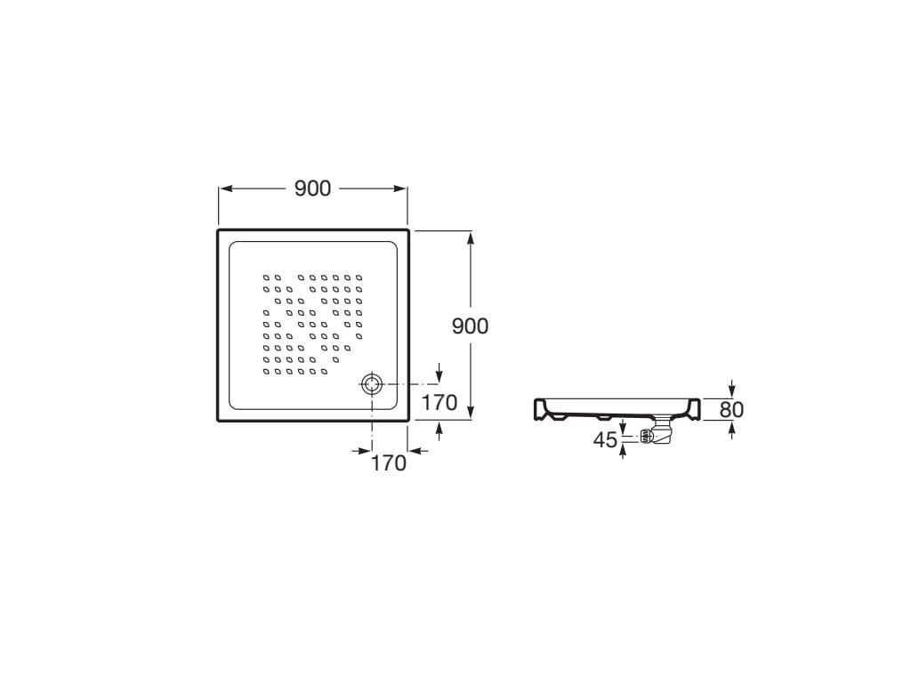 Receveur de douche à poser céramique ITALIA 900 x 900 mm, blanc Réf A3740HH000