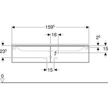 Meuble bas pour lavabo Geberit Xeno² en matériau minéral, avec deux tiroirs: Largeur 159.5cm, Hauteur 35cm, Profondeur 47.3cm, Blanc / Laqué mat