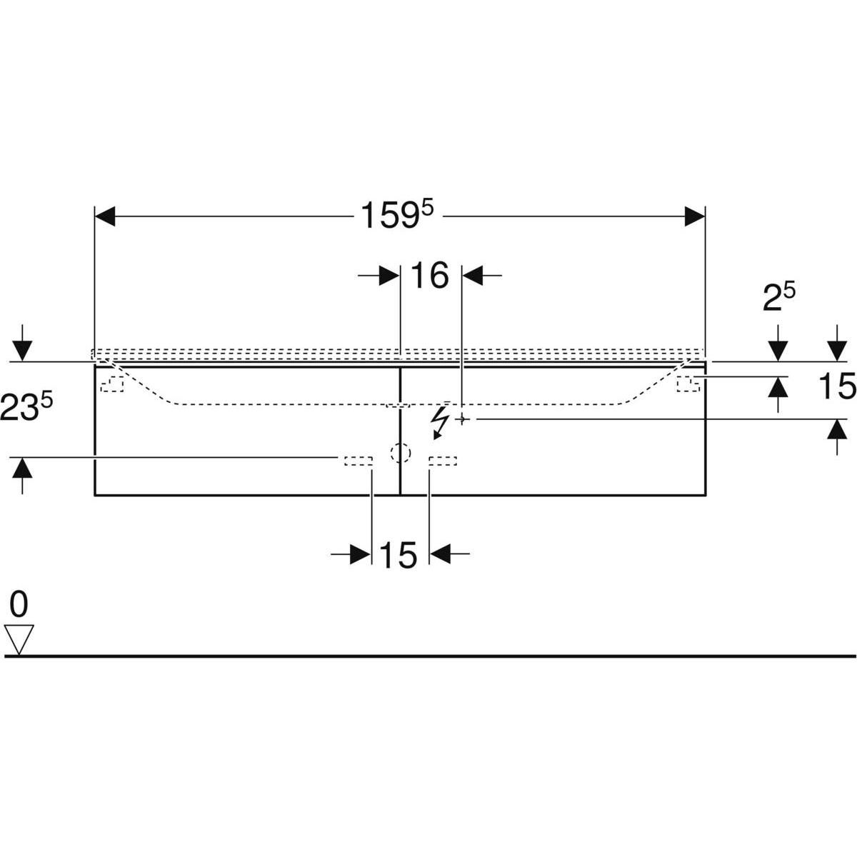 Meuble bas pour lavabo Geberit Xeno² en matériau minéral, avec deux tiroirs: Largeur 159.5cm, Hauteur 35cm, Profondeur 47.3cm, Blanc / Laqué mat