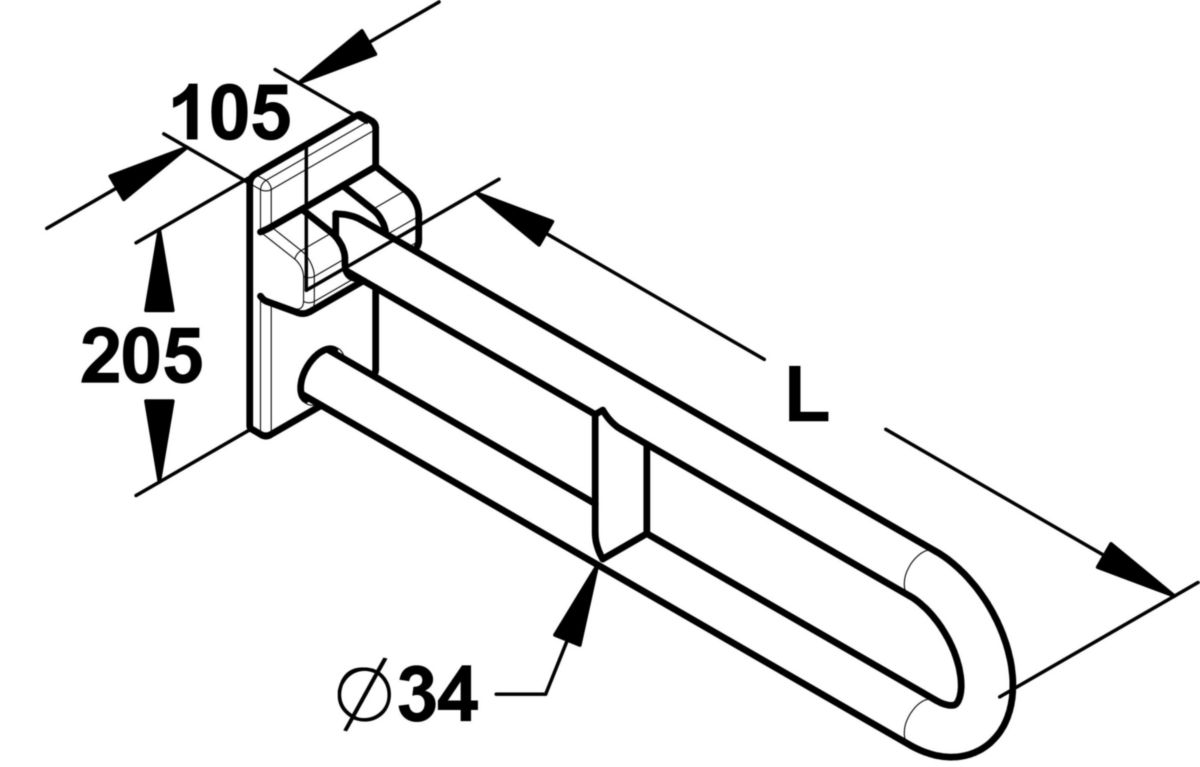 Barre relevable, D 32 mm, L 650 mm, aluminium gainé ABS antibactérien réf. 60809