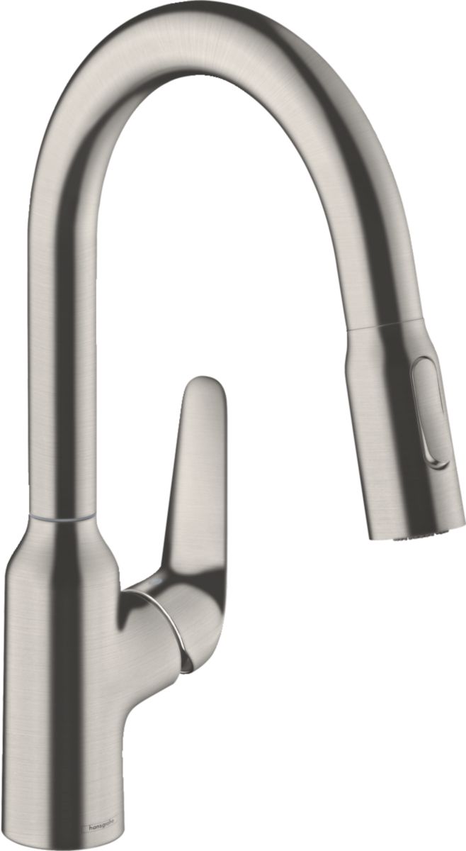 hansgrohe Focus M42 Mitigeur de cuisine 180, avec douchette extractible 2 jets, Aspect acier inox