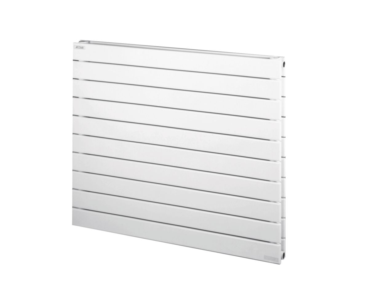 Radiateur eau chaude Acova Fassane Prem's horizontal double, à éléments horizontaux, puissance 855 W (dT50), hauteur 592 mm, largeur 800 mm, 8 éléments, raccordement latéral de même côté, appareil réversible Gauche/Droite, Blanc RAL 9016 Réf. SVXD-059-080