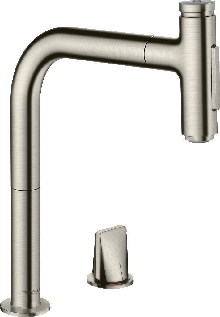 hansgrohe Metris Select M71 Mitigeur de cuisine 2 trous 200, avec douchette extractible 2 jets, sBox, Aspect acier inox