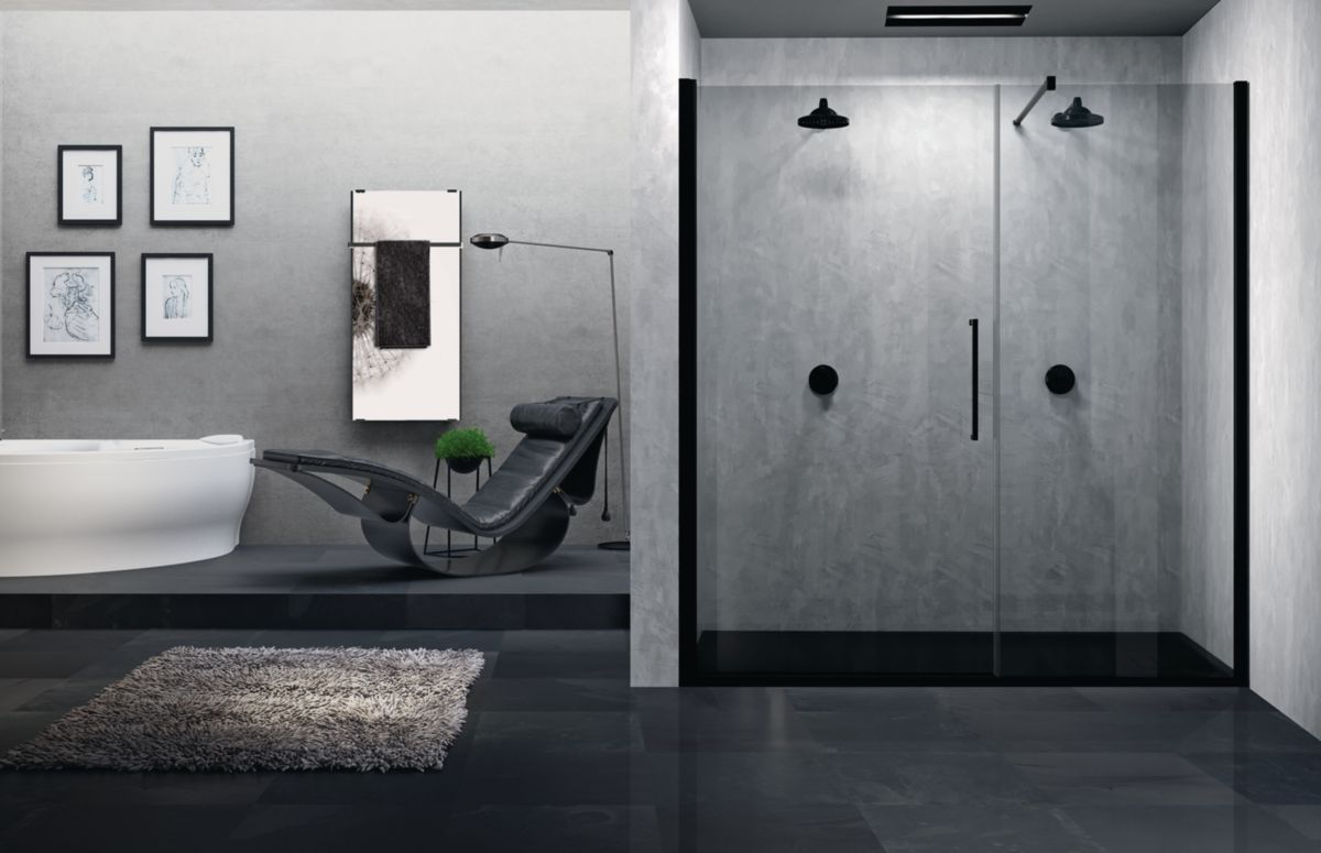 Porte de douche pivotante avec un fixe en alignement Young Gfl 117 extensibilité 117-121Cm verre trempé transparent profilés blanc Mat Réf : Y2GFL117-1U