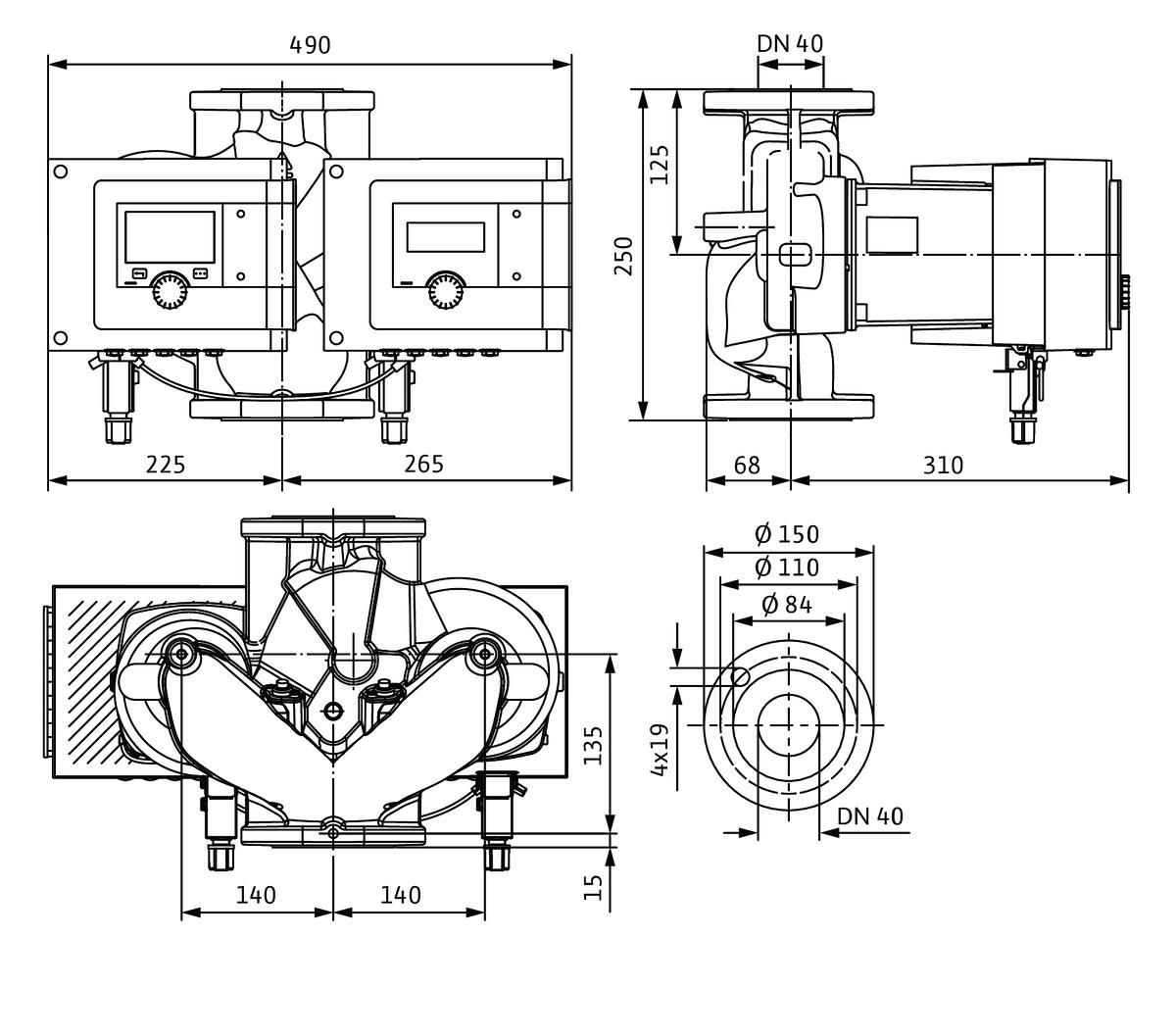 Circulateur double intelligent Wilo-Stratos MAXO-D 40/0,5-12-R7 à rotor noyé avec moteur EC et adaptation électronique  Réf. 2217976