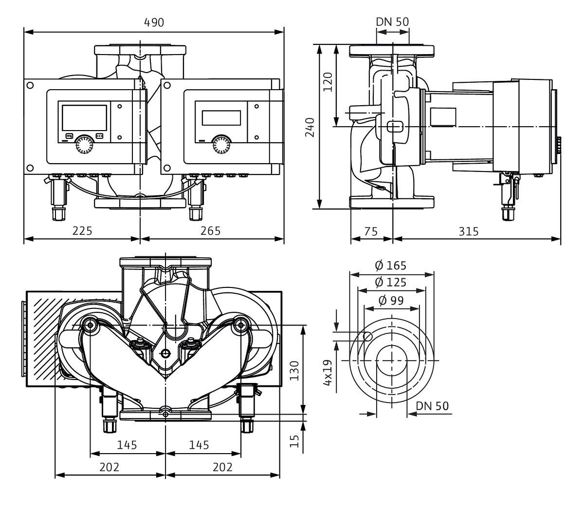 Circulateur double intelligent Wilo-Stratos MAXO-D 50/0,5-8-R7 à rotor noyé avec moteur EC et adaptation électronique  Réf. 2217979