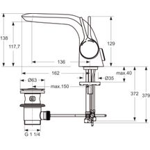 Mitigeur de lavabo MELANGE monotrou avec bec fixe avec aérateur intégré, chromé réf. A4260AA