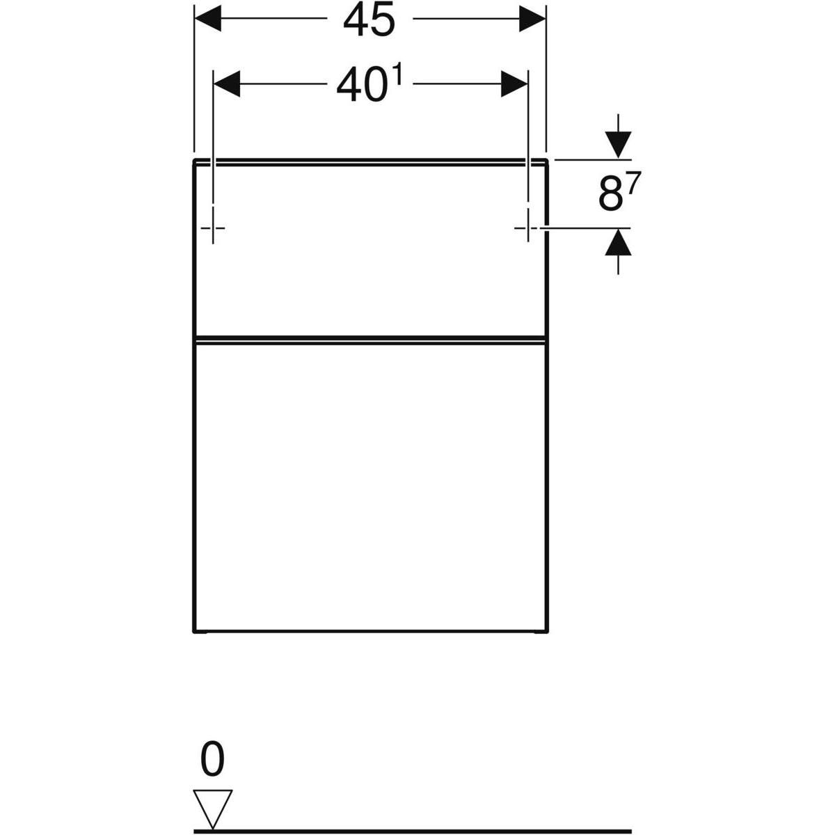 Meuble latéral bas Geberit Smyle Square avec deux tiroirs: Largeur 45cm, Hauteur 60cm, Profondeur 47cm, Noyer Carya/mélamine structuré bois, gris velouté / thermopoudré mat