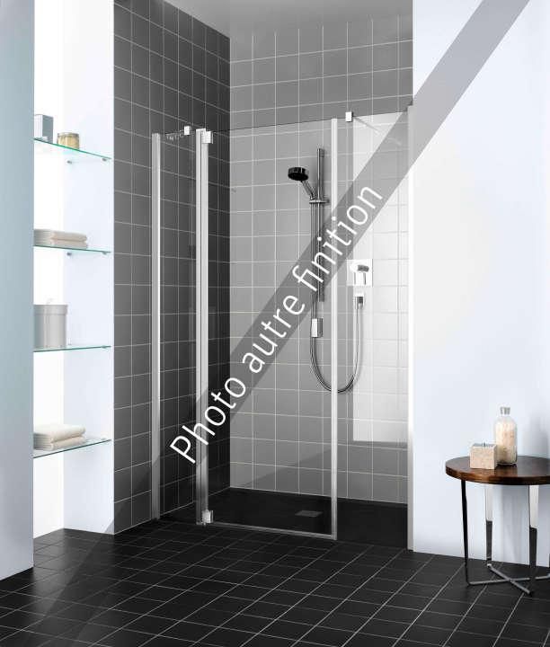 Porte de douche pivotante avec 2 éléments fixes, pivots à gauche, RAYA, largeur 1300 mm, hauteur 2000 mm, Profilé Argent MAT, Verre dépoli SR Opaco traité anticalcaire Réf. RA1AL130201YR