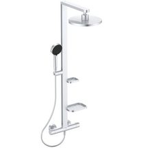 Colonne de douche thermostatique ALU+ Pomme de tête 260 mm orientable 2 jets - Douchette 100 mm  2 jets Argent brossé Réf : BD583SI