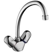 Mélangeur de lavabo GALEO CD monotrou chromé bec tube orientable tête céramique poignées métal+bonde+flex réf. E72920-CP