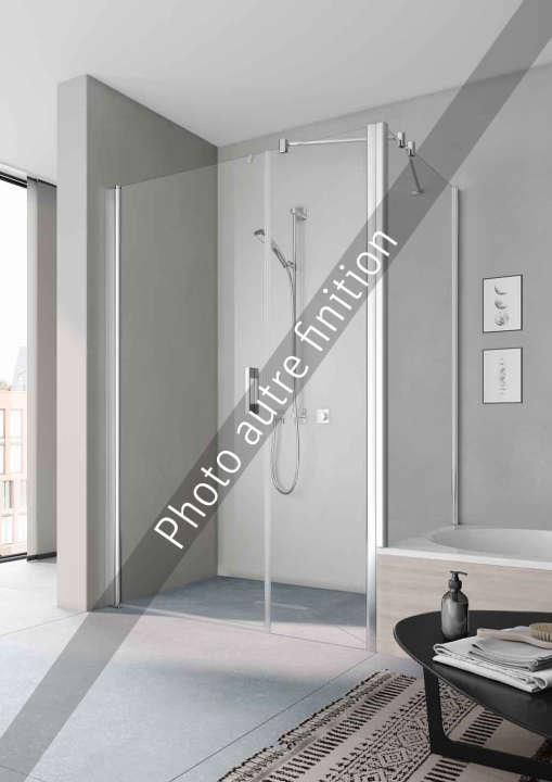 Porte pivotante avec élément fixe en prolongement à gauche, série pega, pe1or15020vlr profilé argent poli, verre teinté gris Réf comm. PE1OR15020VLR/ Réf. 1403034292