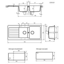 Evier typos 2 cuves 1 egouttoir a encastrer reversible nero 1160 x 500 réf. EV5121 139