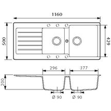 Evier typos 2 cuves 1 egouttoir a encastrer reversible nero 1160 x 500 réf. EV5121 139