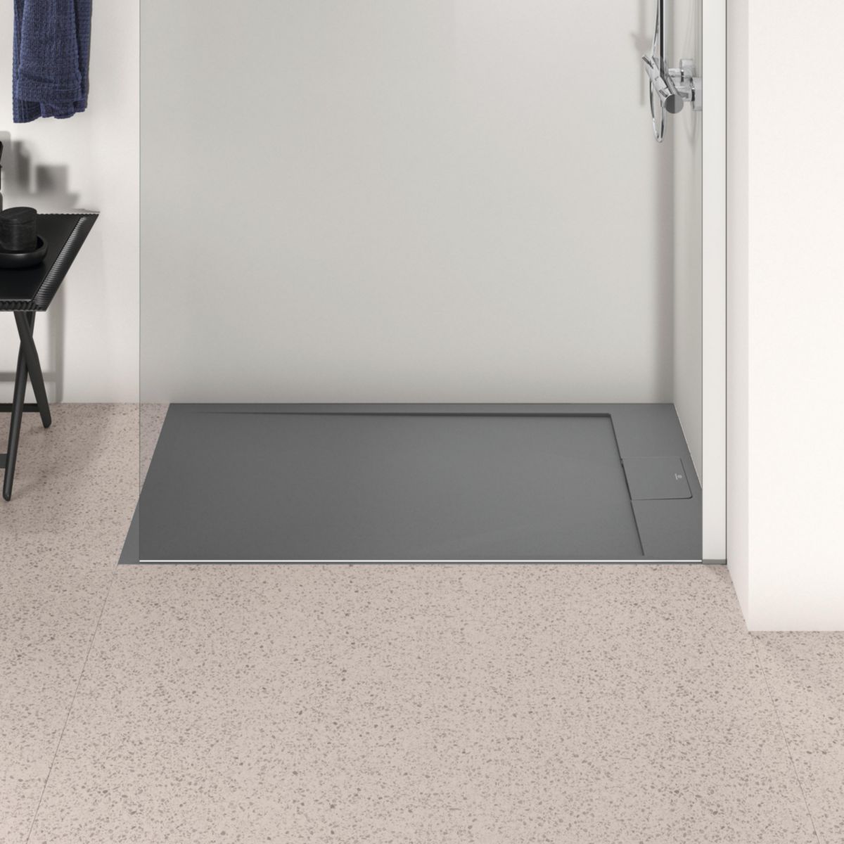 Receveur de douche Ultraflat S I.life en résine et charge minérale 120X70 cm Gris béton, réf : T5233FS