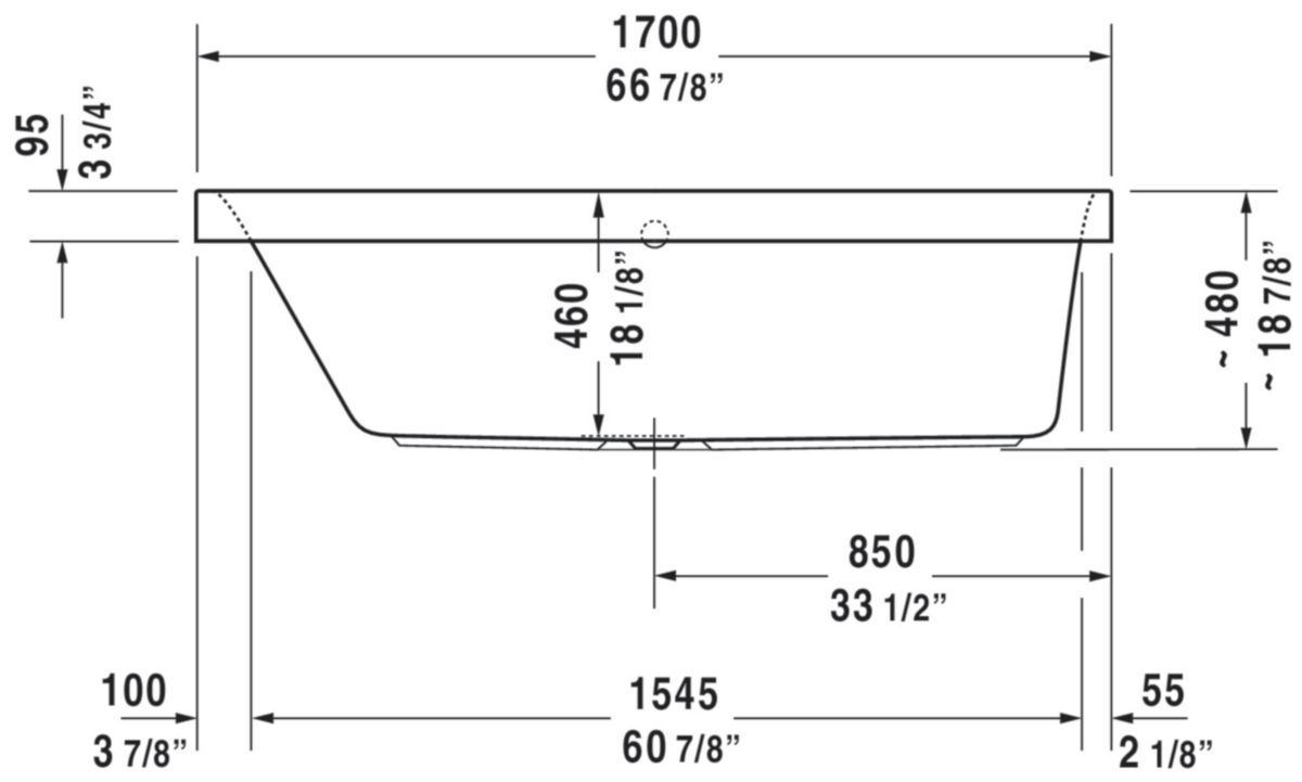 Baignoire Happy D2 1700x700mm blanc a encastrer angle gauche réf. 700310000000000