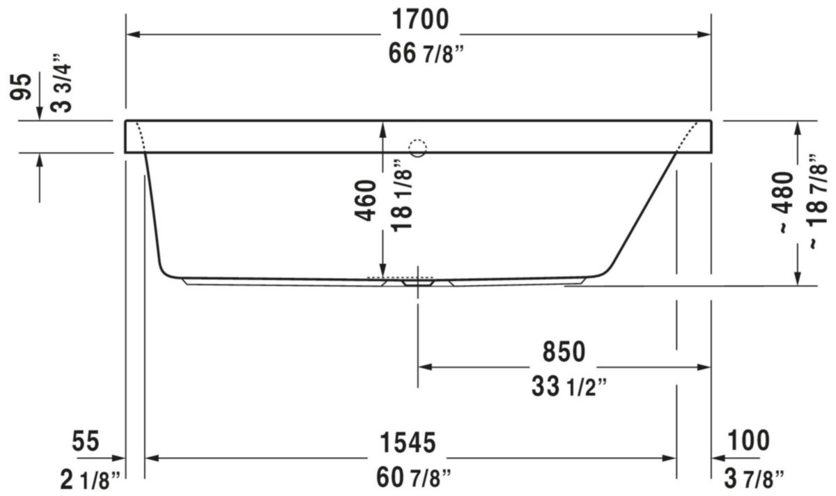 Baignoire Happy D2 1700x700mm blanc a encastrer angle droit réf. 700311000000000