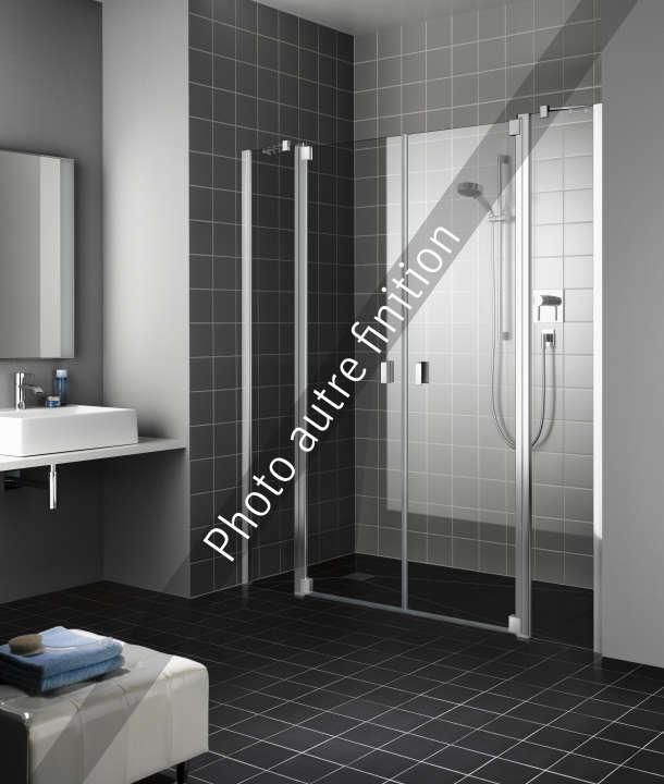 Porte de douche à 2 battants avec 2 éléments fixes, RAYA, largeur 1600 mm, hauteur 2000 mm, Profilé Argent POLI, Verre dépoli SR Opaco Réf. RAPTF16020VUR