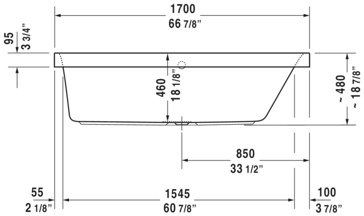 Baignoire Happy D2 1700x750mm blanc a encastrer angle droit réf. 700313000000000