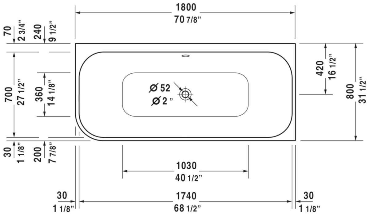 Baignoire Happy D2 1800x800mm blanc habillage acrylique angle droit réf. 700317000000000