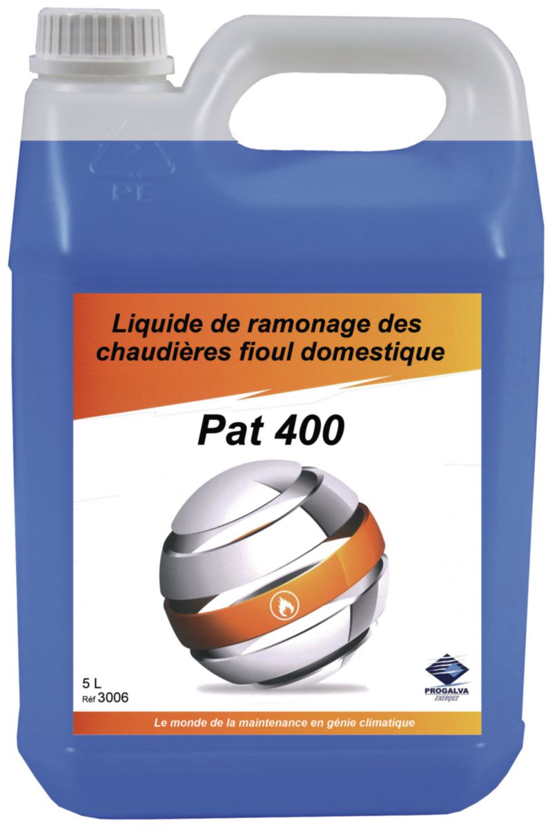 Produit liquide Pat 400 2L à pulvériser sur les résidus de combustion fioul 3005