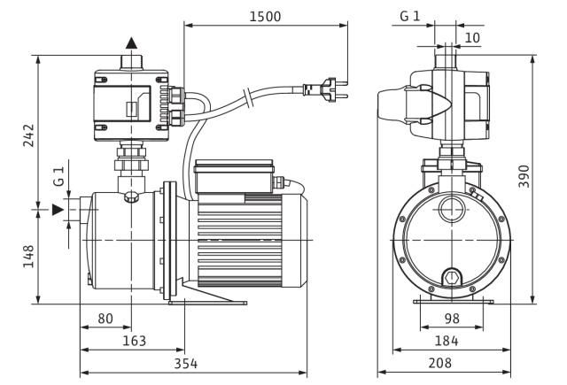 Pompes de surface auto-amorçante Jet FWJ 4,5m3/h 0,55kW monophasé (230 V, 50 Hz)Ref.2543629